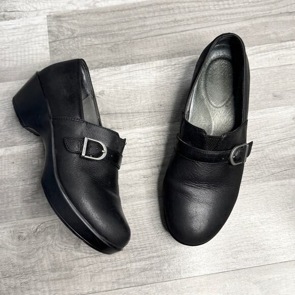 Dansko Shoes - Dansko Women's Jane Clog Shoe Black Burnished Leather Buckle Size 38 (US 7.5-8)